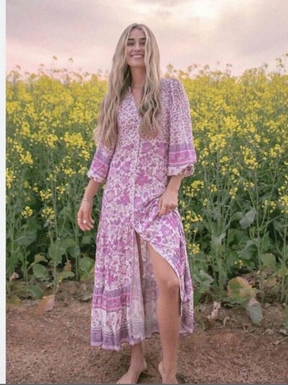 Spell Lilac Floral Button-Front Maxi Dress